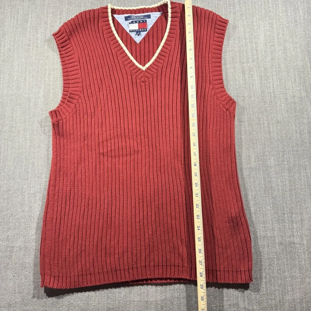 Vtg Tommy Hilfiger Sweater Vest Mens Large Red V Neck Sleeveless‎ Ribbed Preppy
